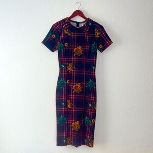 Piphany Black Red Floral Plaid Dress